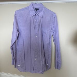 J. Crew shirt, purple with black/white pinstripe, size medium.